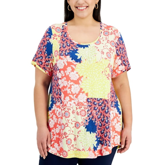 JM Collection Plus Size Printed Short Sleeve Top Starfish Combo 2X