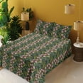 thumbnail image 2 of Ambesonne Exotic Fitted & Flat Sheet with Shams 4 Pcs Set, Tropical Jungle Art Flowers, Full, Soft Pink and Reseda Green, 2 of 5