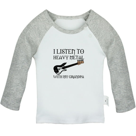 I Listen To Heavy Metal With My Grandpa Funny T shirt For Baby, Newborn Babies T-shirts, Infant Tops, 0-24M Kids Graphic Tees Clothing (Long Gray Raglan T-shirt, 0-6 Months)