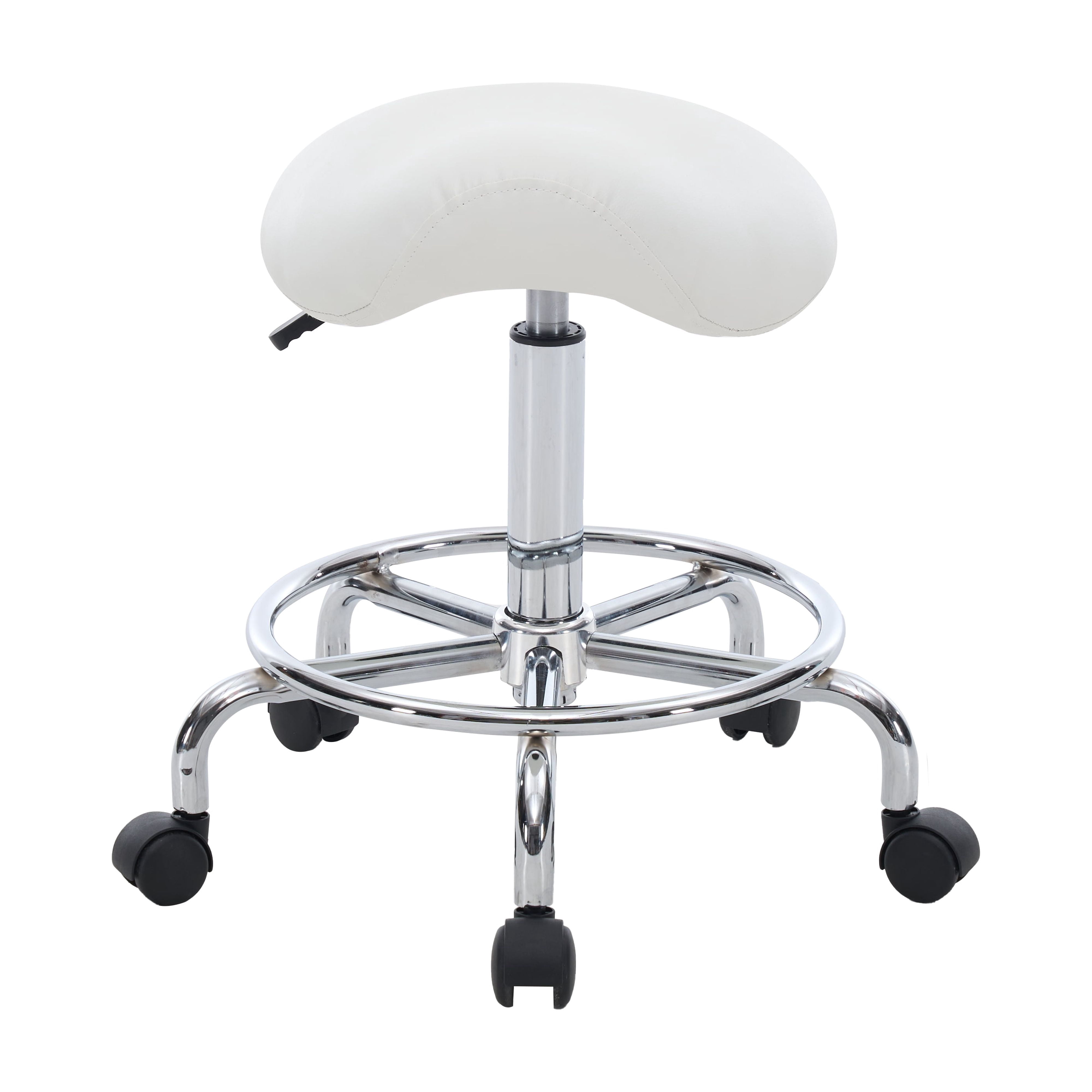 Saddle Stool, Ergonomic Saddle Chair with Wheels, Adjustable Height Swivel Salon Stool, Rolling Stool for Home Office Tattoo Massage Clinic Lab Beauty (White)