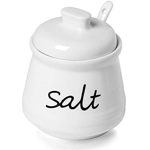 Salt Bowl,Ceramic Salt Jar with Lid and Spoon for Home and Kitchen 12oz ...