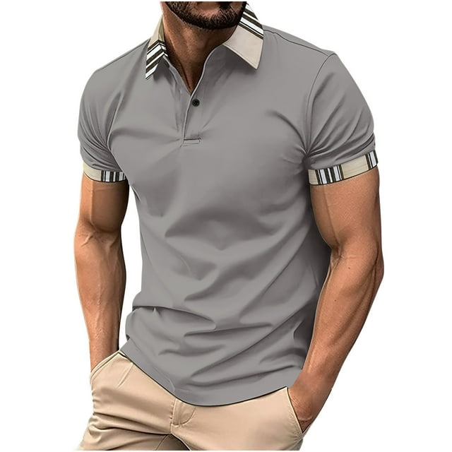 Chemise Blouse Décontractée pour Homme à Rayures Imprimées, Boutonnée, Manches Courtes, Col Rabattu