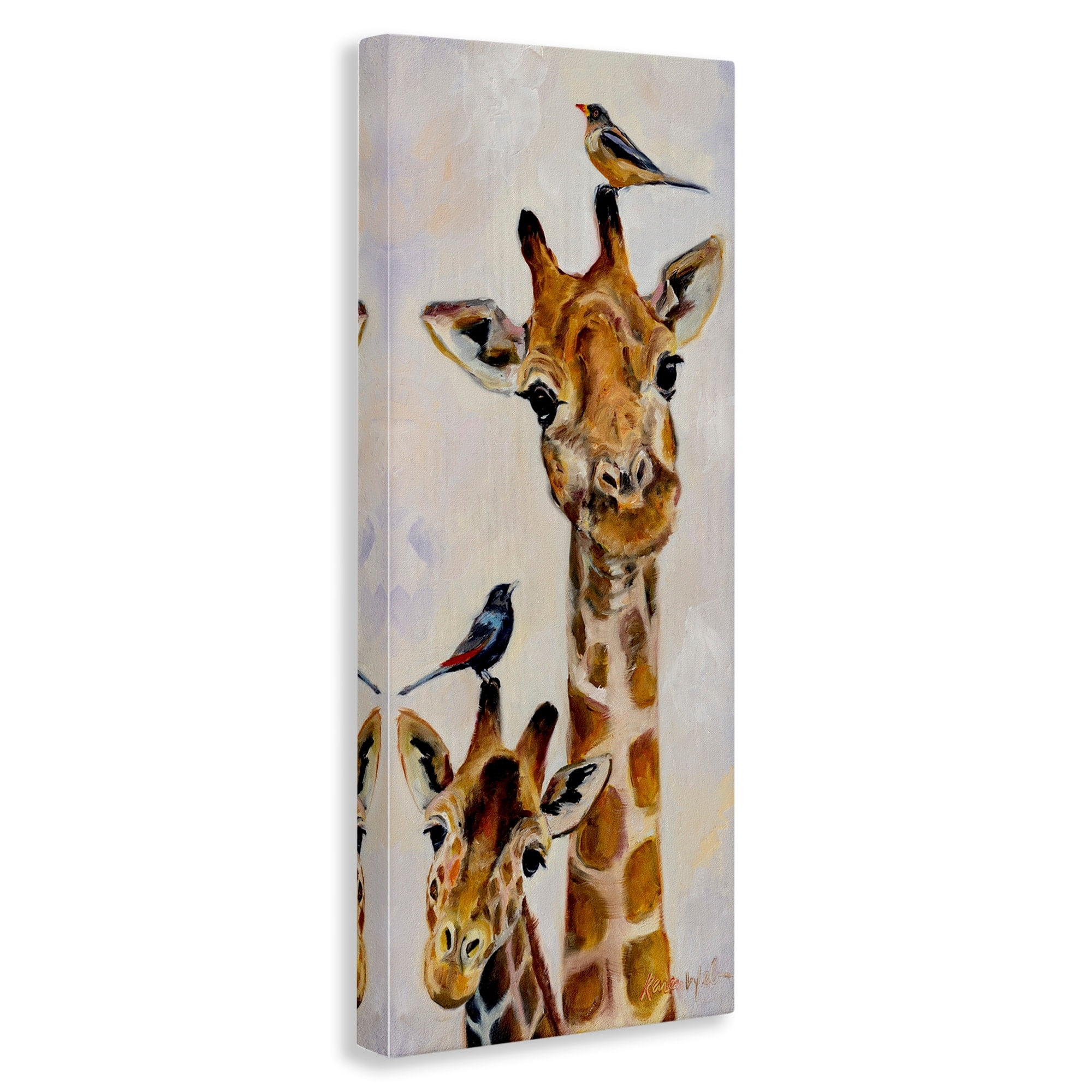 Stupell Industries Giraffe Jungle Animal Portrait Perched Birds Canvas Wall Art by Karen Weber Fine Art