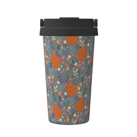 

Matuu Floral Squirrel for Insulated Coffee Mug Reusable Travel Coffee Cup Spill Proof 16oz Stainless Steel Coffee Cups for Hot/Ice Coffee Tea