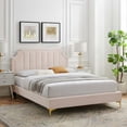 thumbnail image 2 of Platform Bed Frame, Twin Size, Velvet, Pink, Modern Contemporary Urban Design, Bedroom Master Guest Suite, 2 of 10