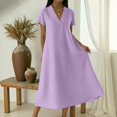 thumbnail image 6 of Laqbezok Women's Casual V-Neck Long Dress, Short Sleeve Solid Color Loose A-Line Gown, Soft Breathable Summer Dress with Side Pockets, 6 of 8