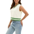 thumbnail image 4 of ATHLECHIC Women's Summer Crop Knit Color Block Sleeveless V Neck Tank Tops XL Apricot Green, 4 of 5