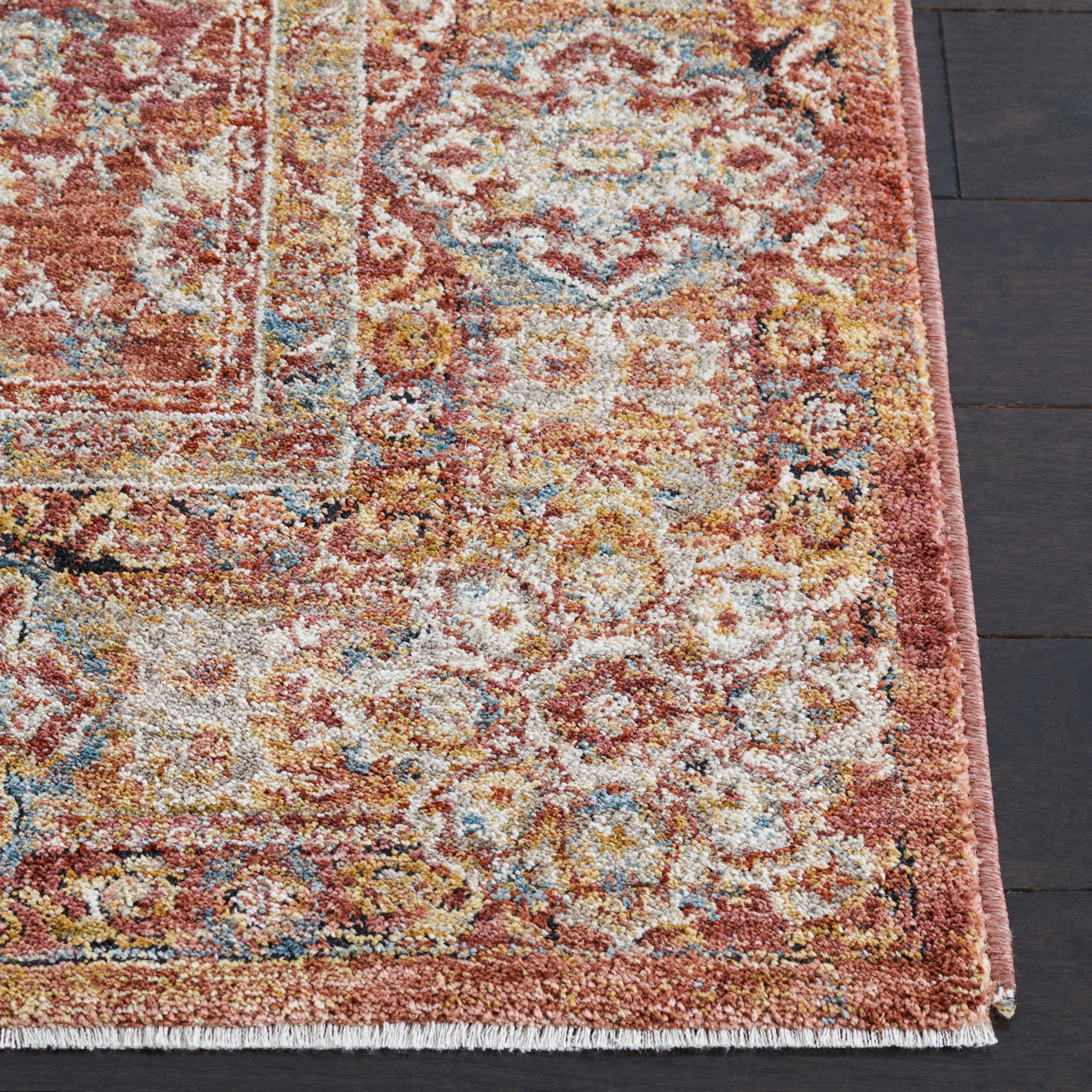 SAFAVIEH Valencia Maria Oriental Polyester Area Rug, Rust/Teal, 4' x 6'2"