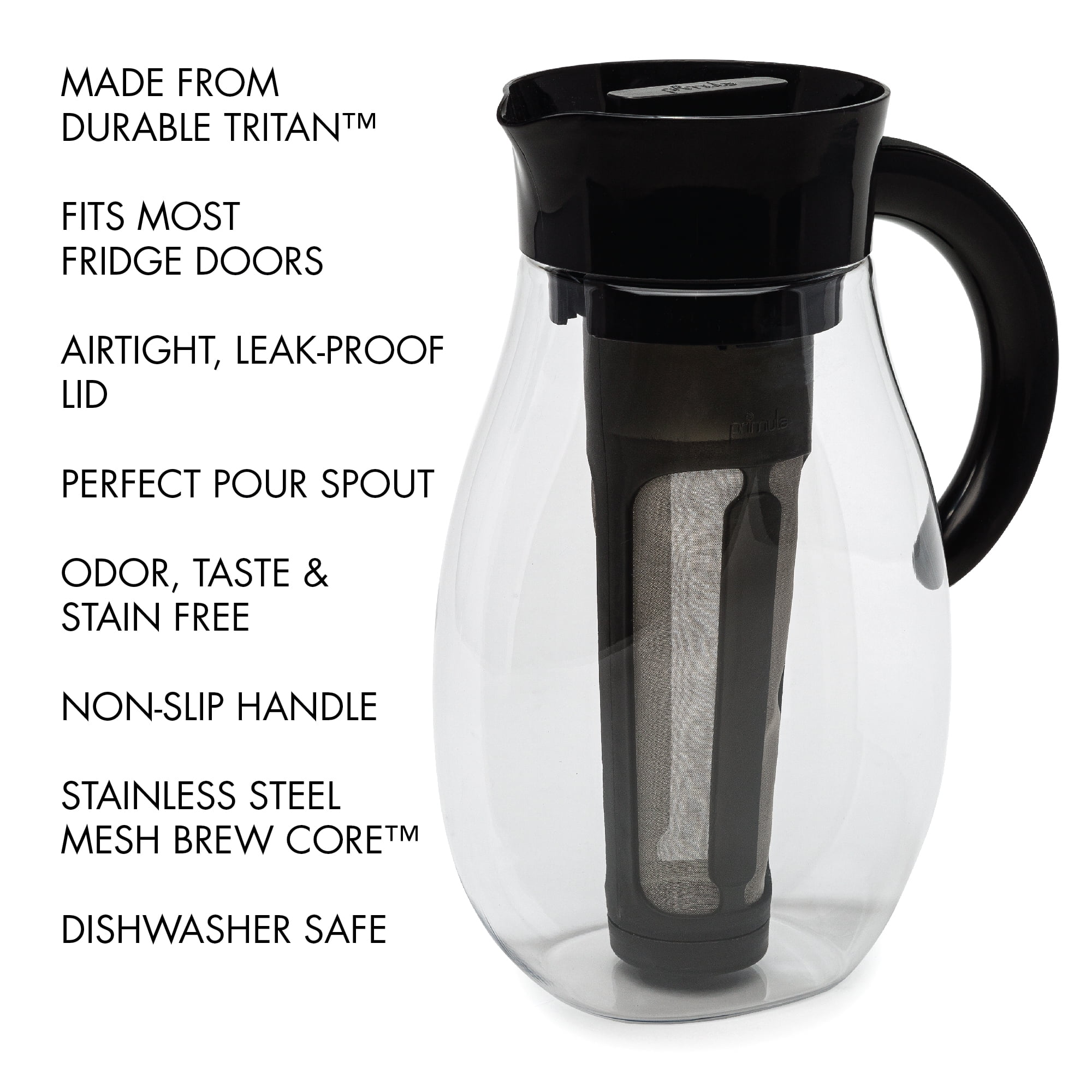 Primula Pace Cold Brew Iced Coffee Maker with Durable Glass Pitcher and  Airtight Lid, Dishwasher Safe, Perfect 6 Cup Size, 1.6 Qt, Black