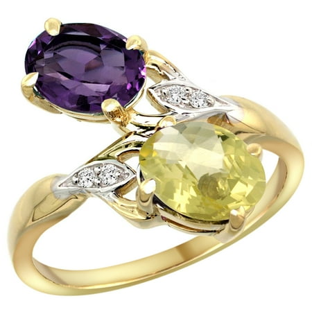 Natural Amethyst Quartz Sphere - 10K Yellow Gold Diamond Natural Amethyst & Lemon Quartz 2-stone Ring Oval 8x6mm, sizes 5 - 10