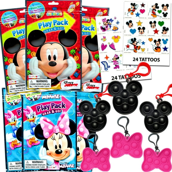 Disney Mickey and Minnie Mouse Party Favor Bundle for Kids - 6 Play Packs with Mini Coloring Books, Stickers and Temporary Tattoos
