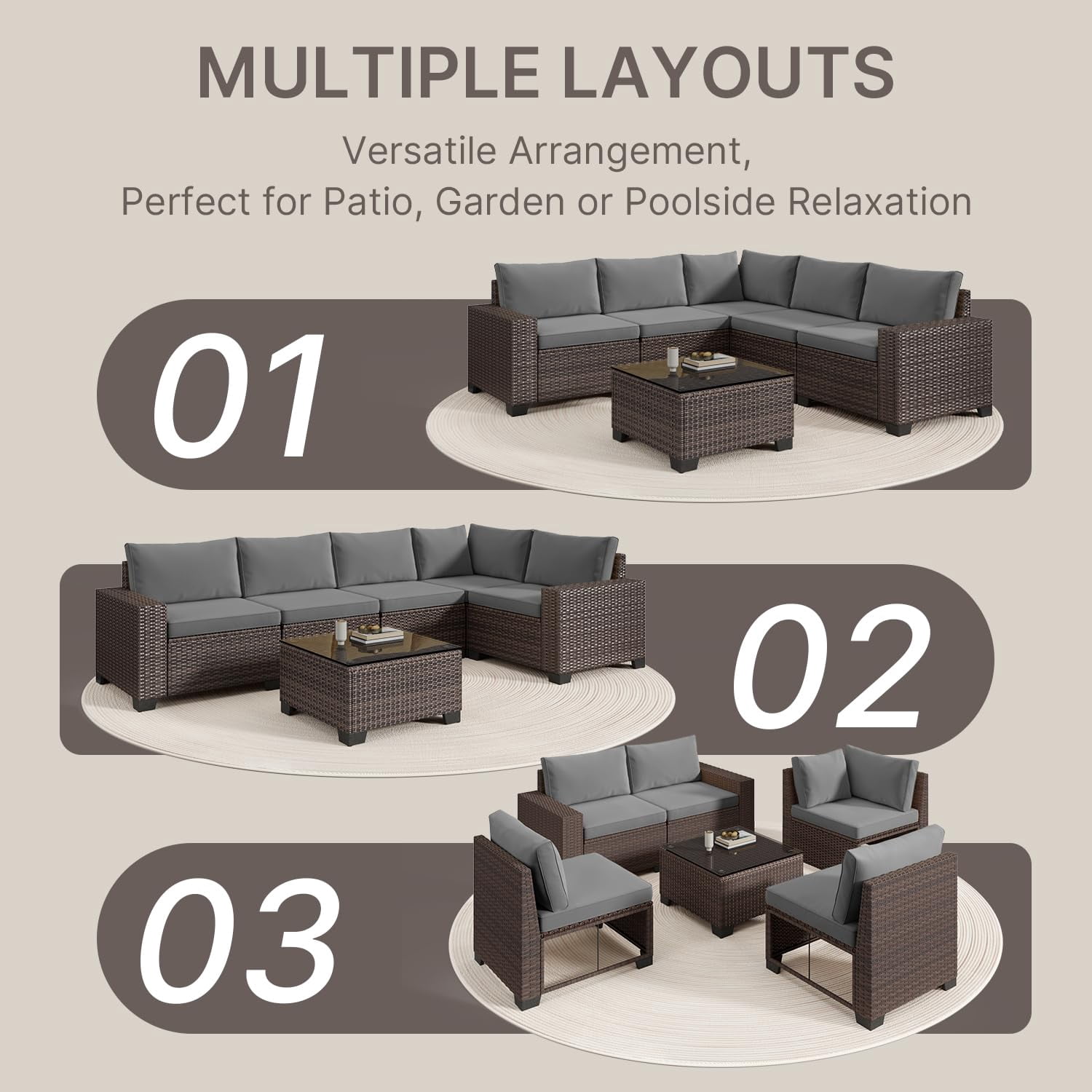 Aiho 6 Pieces Patio Conversation Set, Outdoor Sectional Sofa with All-Weather PE Rattan Wicker, Gray Cushioned Seating for Backyard, Garden, Poolside