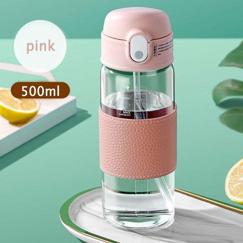 Portable Straw Glass Cup With Scale High Capacity Water Bottle For Boys Girls Leak-proof Wide Mouth For Outdoor Household