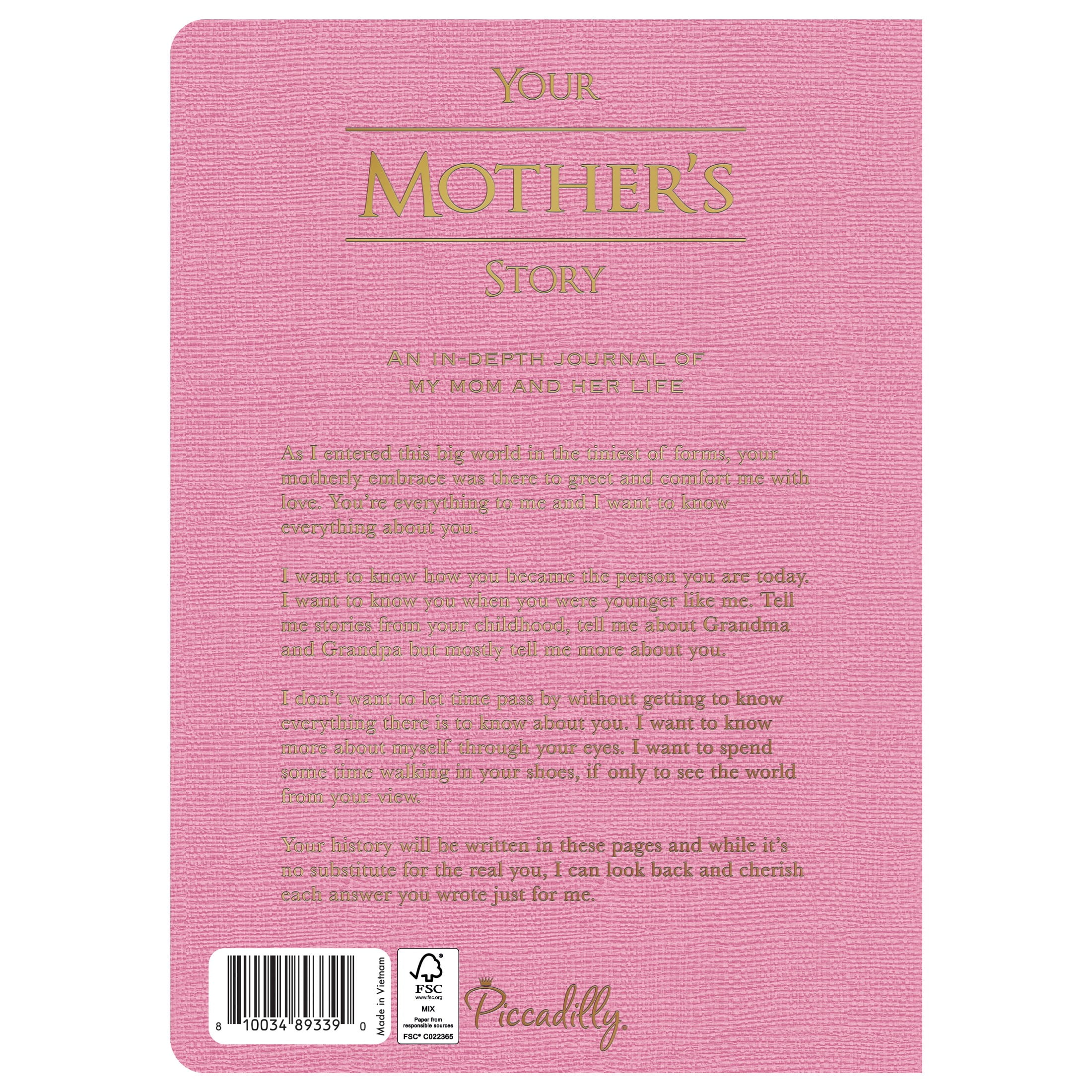 Piccadilly Mother's Story Journal Hardcover For Ages 12 and Up