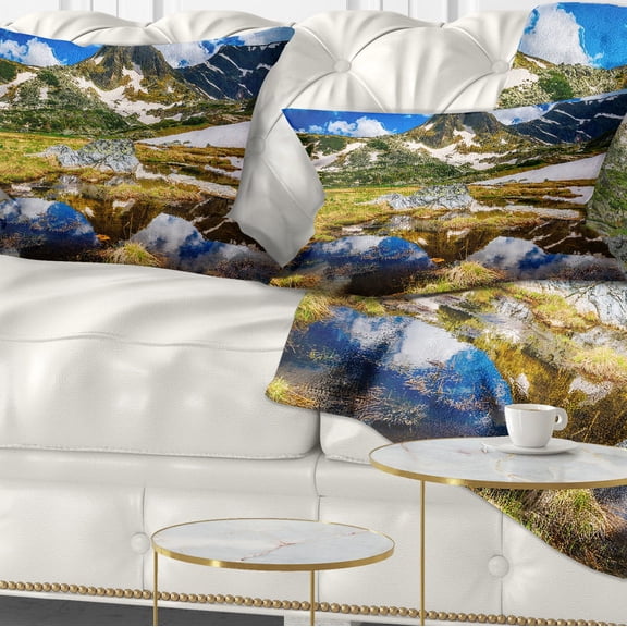 Designart Stunning Mountains in Rila Lakes District - Landscape Printed Throw Pillow - 12x20