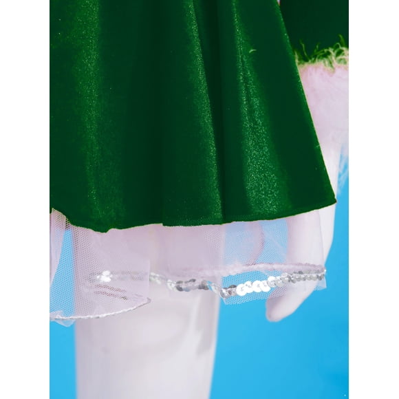 iiniim Girls' Kids' Fashion Christmas Holiday Costume 3/4 Sleeved Velvet Tutu Santa Claus Princess Dance Party Dress Green Jumpsuit 10