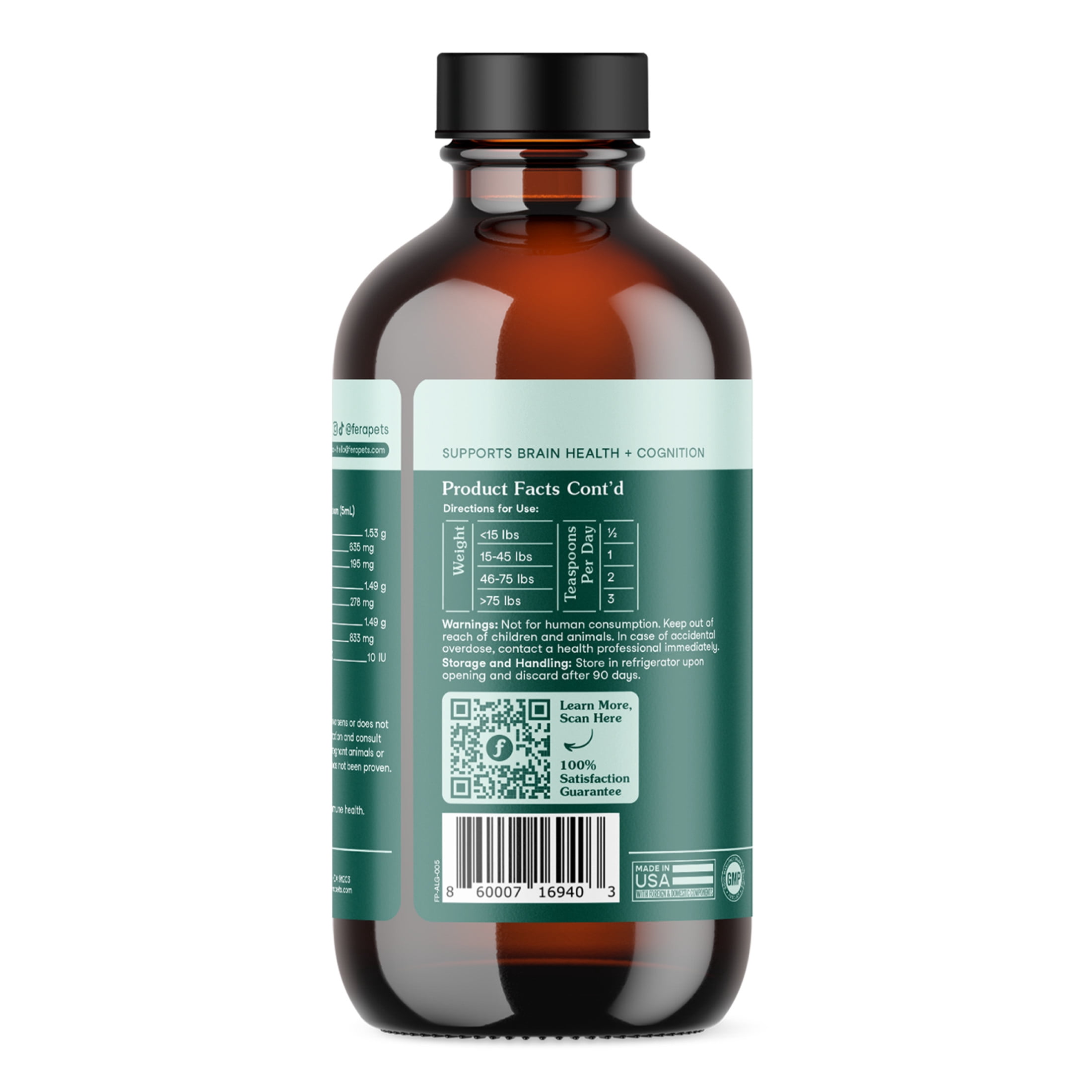 Fera Pets Algae Oil for Dogs & Cats with Vitamin E - Vegan Omega-3s - Immune, Heart, Brain & Skin Support - 8 oz