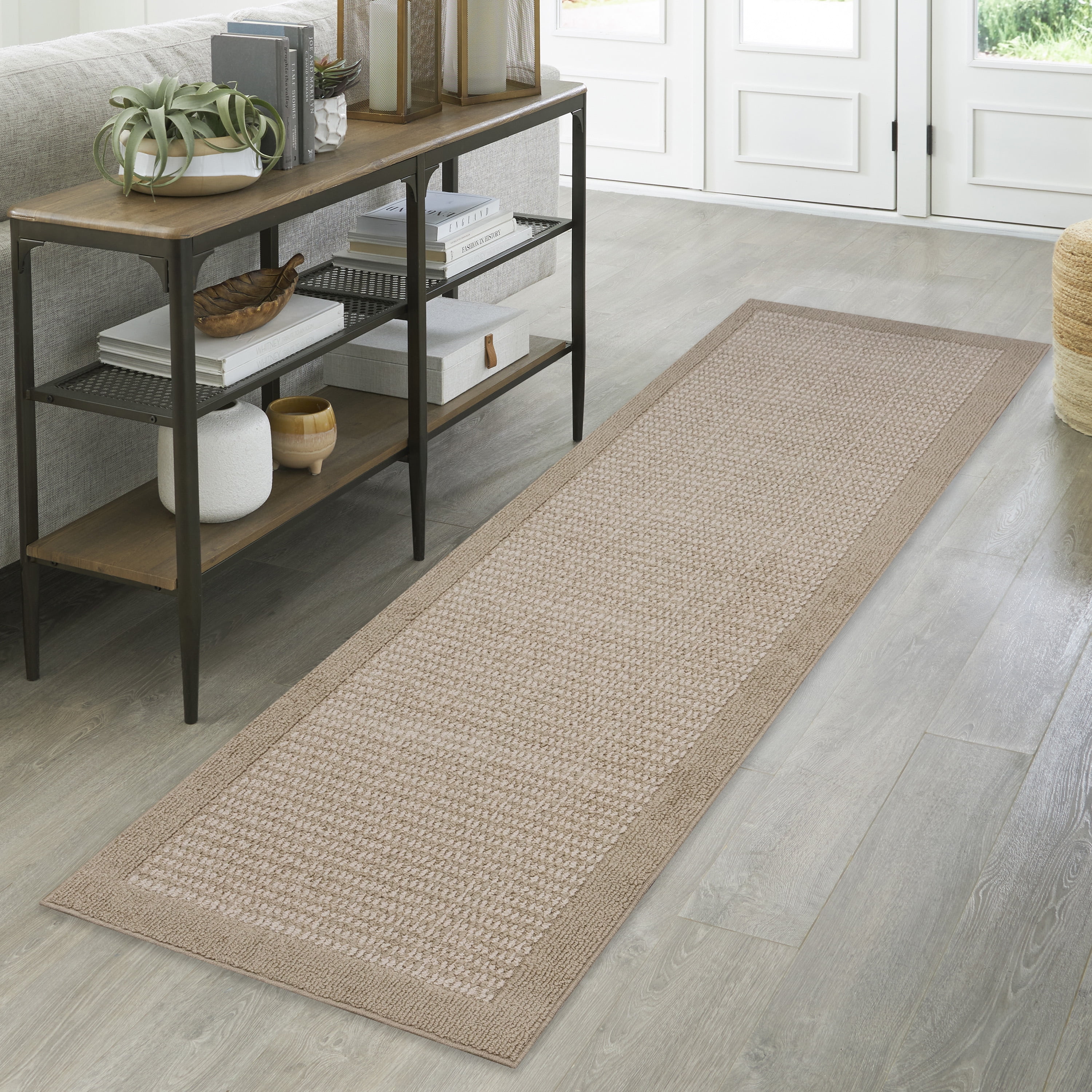 Mainstays Farmhouse Faux Sisal Border Runner Rug, Tan, 2'6" x 8'