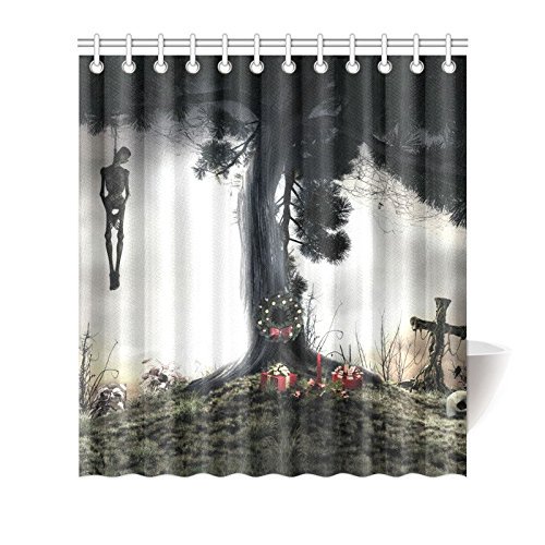 ABPHQTO Merry Christmas Tree Skull Gift Cortina de ducha de tela impermeable 160x180 cm
