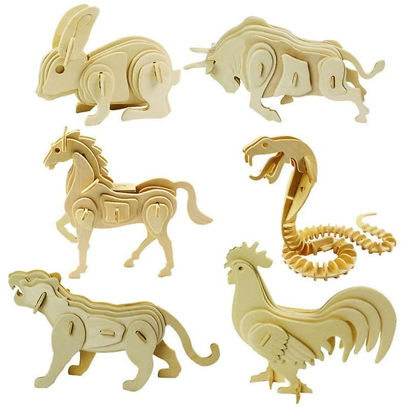 3d Wooden Puzzle - 6 Piece Set Wood Dinosaur Skeleton Puzzle