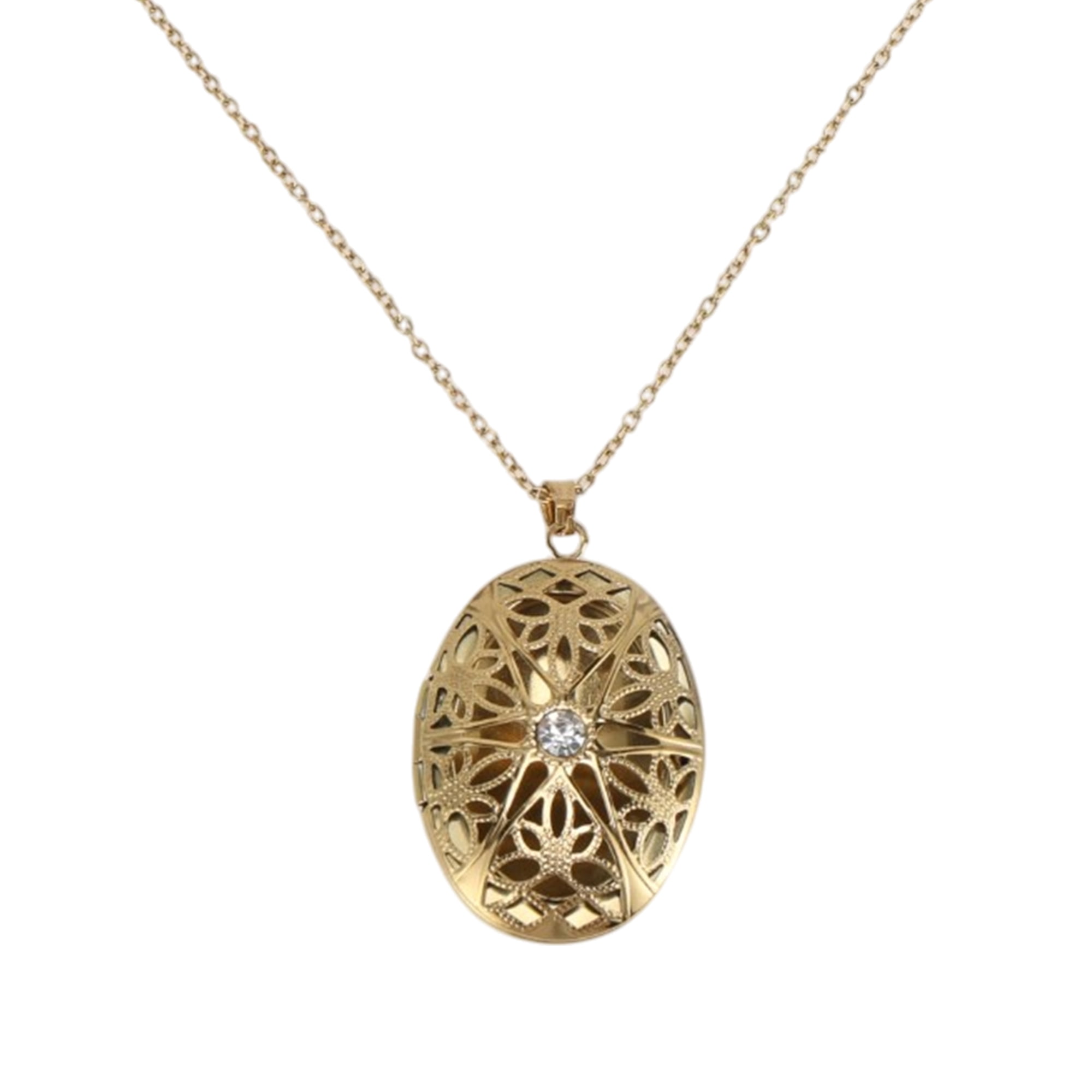 Unique Bargains Stylish Oval Carving Pendant Necklace for Daily Life Gold Tone 1 Pcs