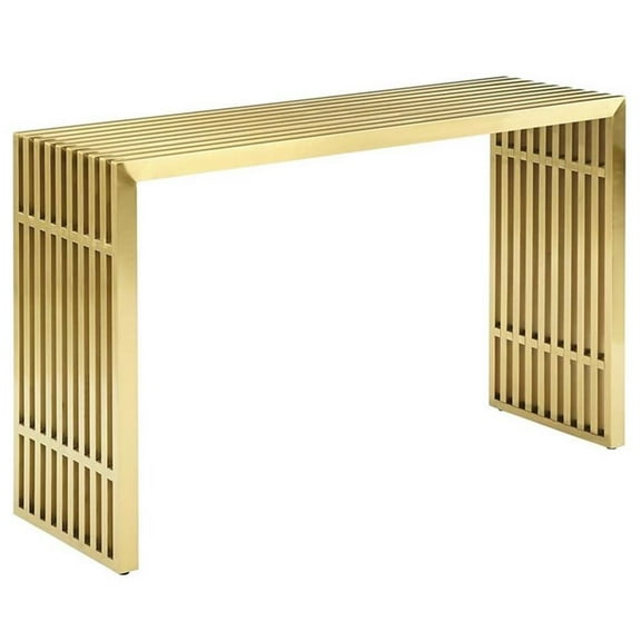 Pemberly Row Modern Stainless Steel Accent Console Table in Gold