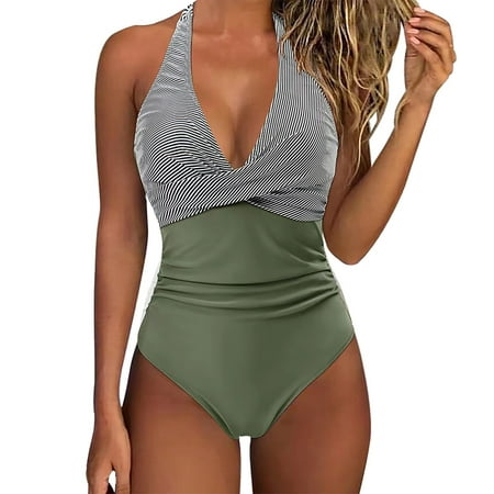 Duoif One Piece Swimsuit Women  Women Bikini Set Swimming A Swimsuits Swimwear Beach Suit Womens Swimsuits Womens Tummy Control Swimsuits Army Green L