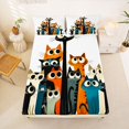 thumbnail image 4 of Manfei Whimsical Cat Bed Sheets, Cartoon Kitten Full Size Sheets, Orange Teal, 4 Pieces, 1 Flat Sheet, 1 Fitted Sheet and 2 Pillowcases, 4 of 6