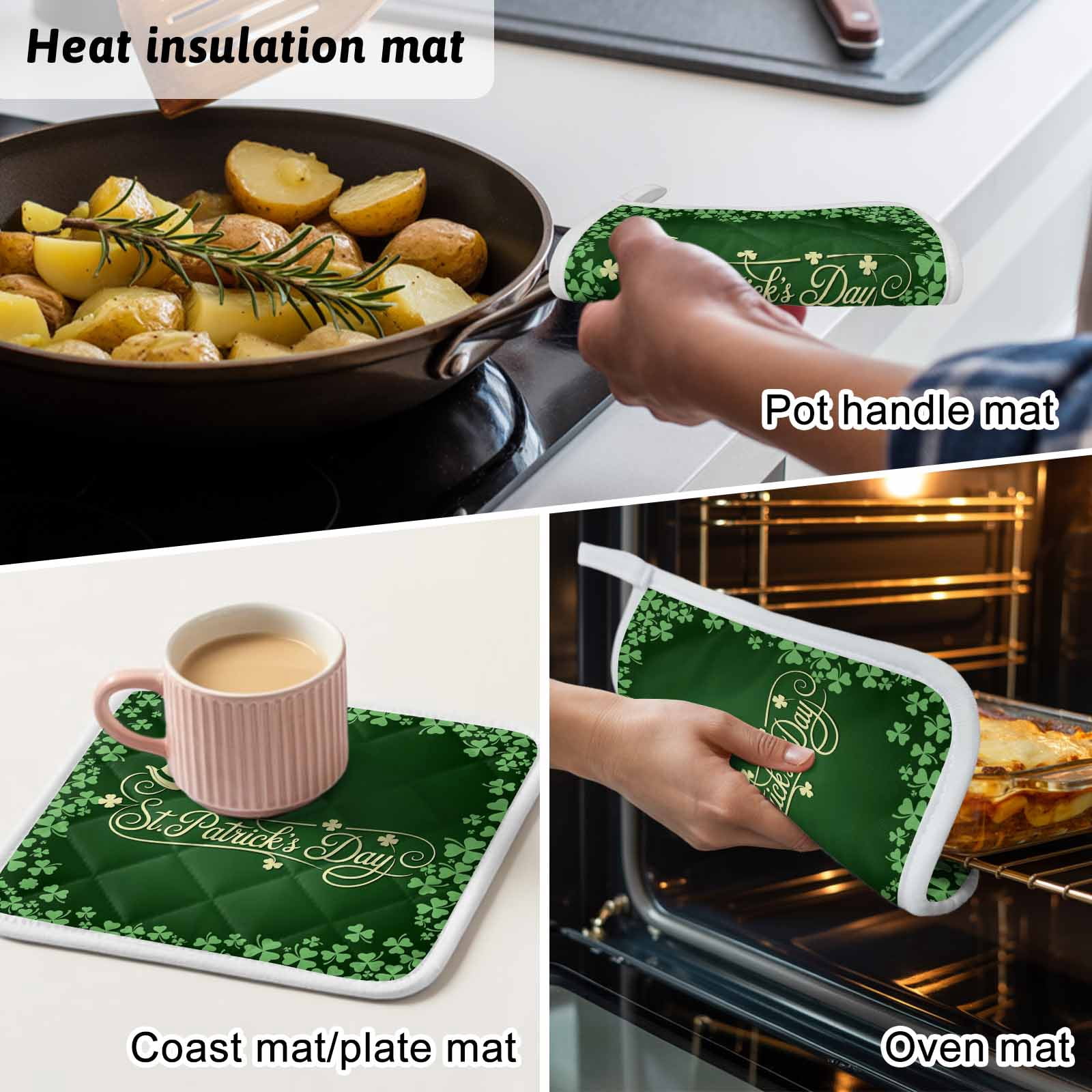 St. Patrick's Day Pot Holders for Kitchen Heatproof Potholder, 5 Pack Spring Lucky Shamrock Plants Retro Green Hot Pads Multipurpose Oven Pads Cloth Potholders Trivet for Cooking Baking