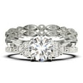 thumbnail image 1 of Beautiful Mid-century 2.25 Carat Round Cut Diamond Moissanite Engagement Ring, Wedding Ring in 10k Solid White Gold, 7 Stone Ring, Promise Ring, Anniversary, Trio Set, Matching Band, 1 of 4