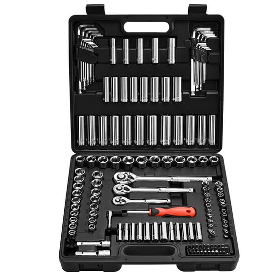 VEVOR Socket Set, 149 Pieces, 3/8 & 1/4 & 1/2 inch Drive Socket and Ratchet Set, SAE and Metric, Deep and Shallow, Mechanic Tool Kit with Bits, Accessories, Storage Case, CR-V Alloy Steel, for Repair