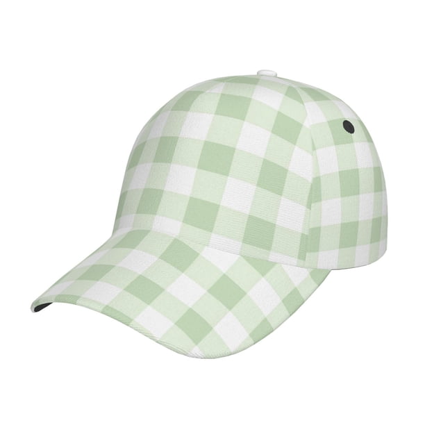 Fotbe Pistachio Green Checkboard Gorro Clásico de Béisbol, Gorra Ajustable con Broche Snapback, Gorro de Exterior de Algodón Suave