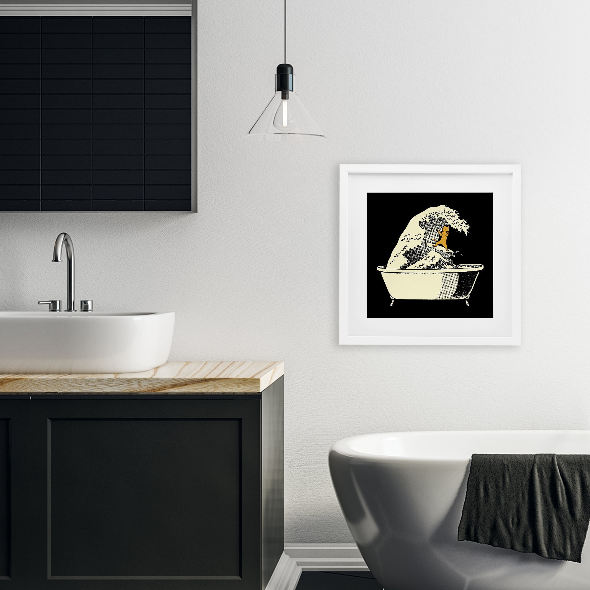 Stupell Industries Kanagawa Bathtub Cat White Framed Print Under Glass, design by Tobe Fonseca