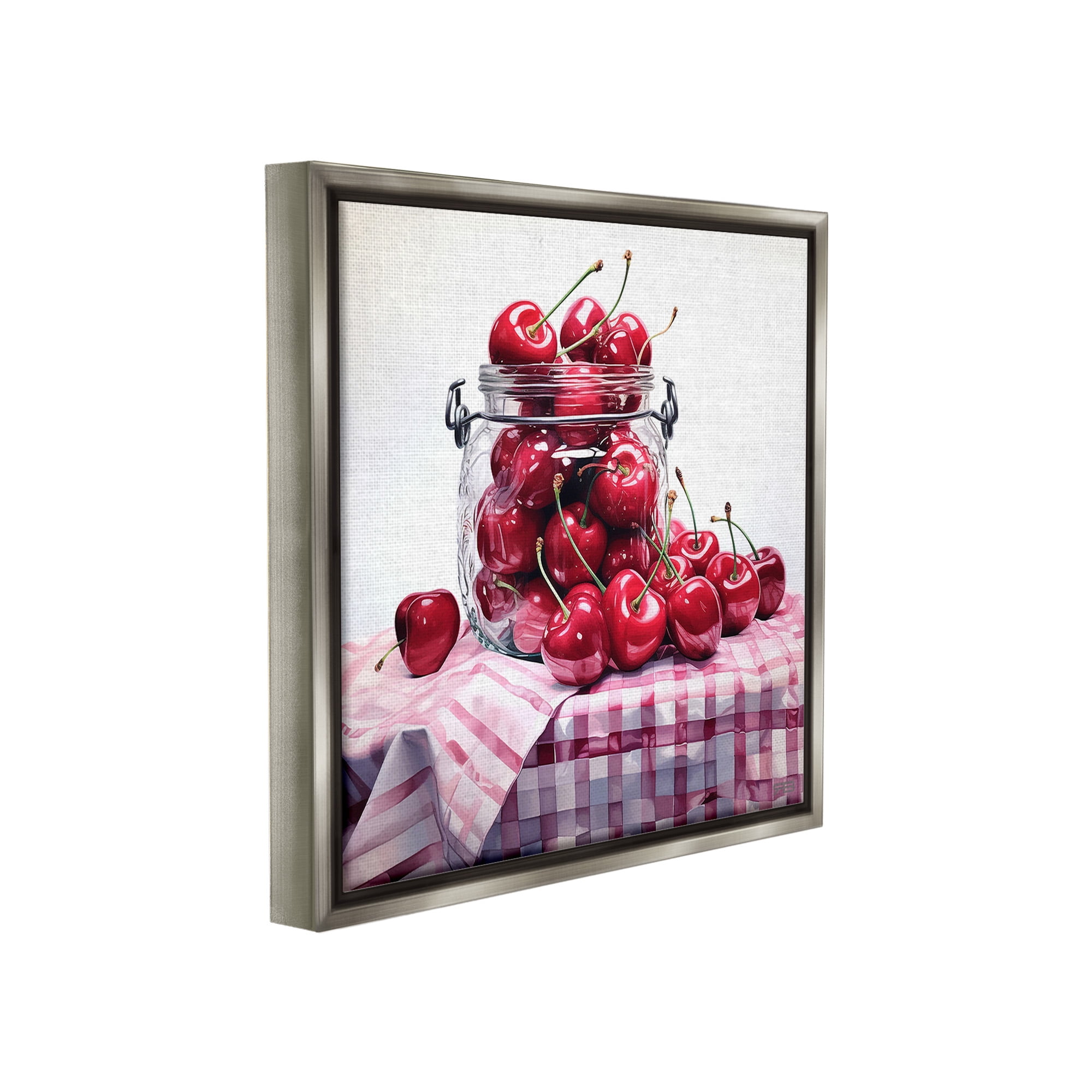 Stupell Industries Cherries in Country Jar Food & Beverage Painting Gray Floater Framed Canvas Art Print Wall Art, 25 x 25