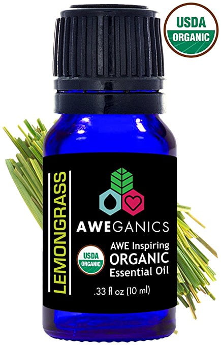 Aweganics Pure Lemongrass Oil USDA Organic Essential Oils, 100% Pure Natural Premium Therapeutic Grade, Best Aromatherapy Scented-Oils for Diffuser, Home, Office, Women, Men - 10 ML - MSRP $14.99