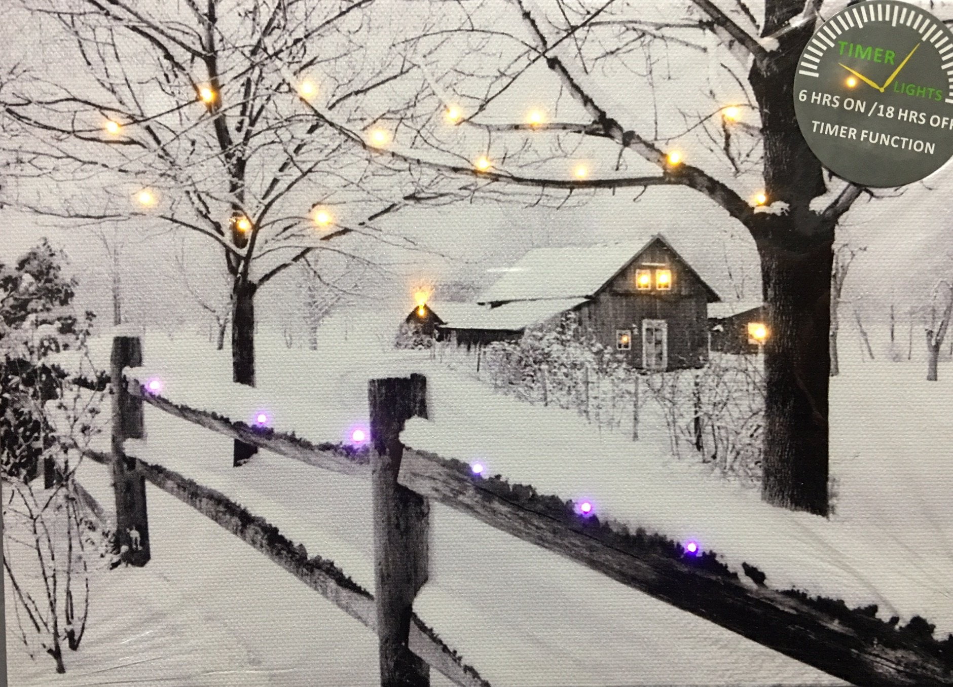 Oak Street Snowy Rural Winter Barn Scenery LED Lighted Tabletop Canvas