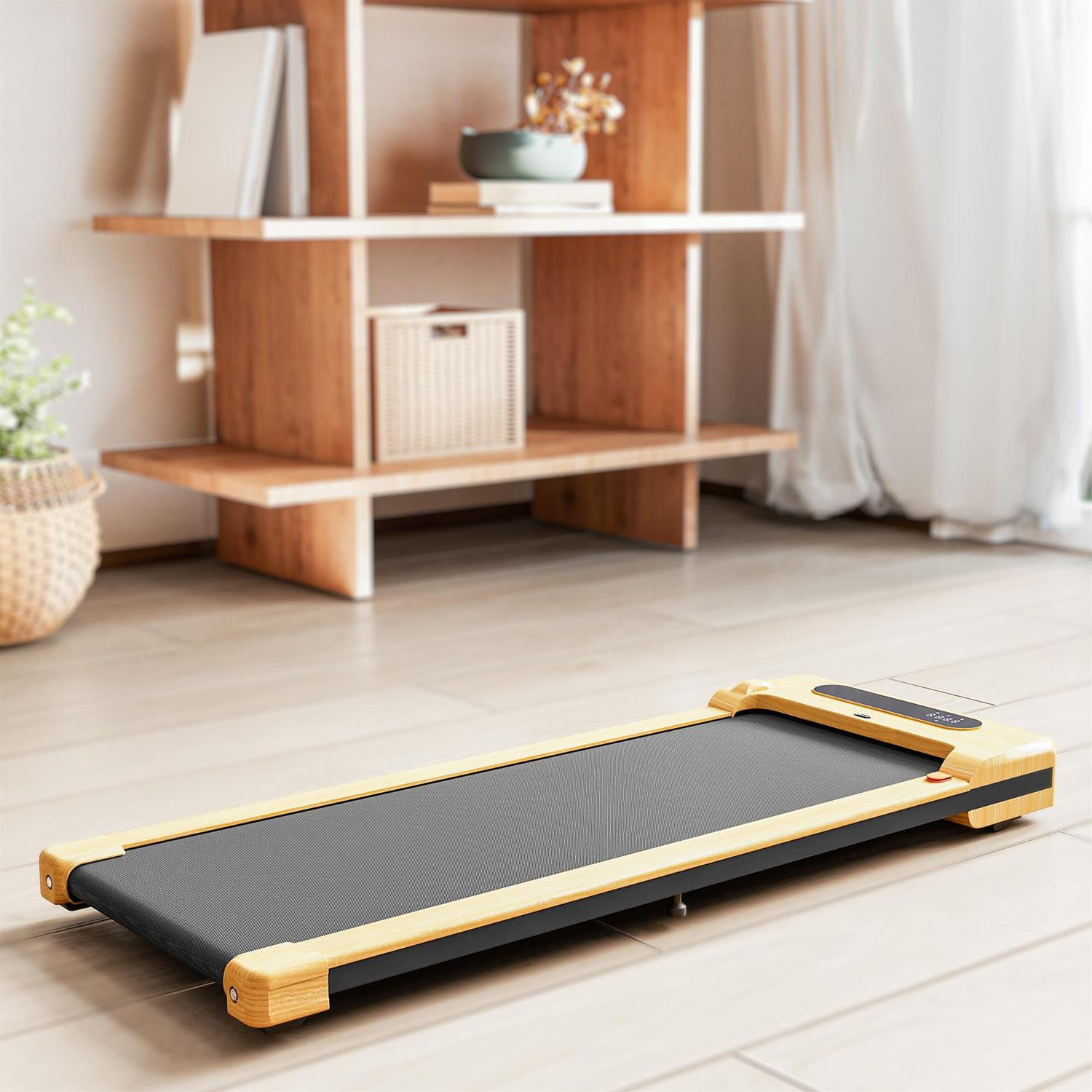 Demifill 2.5HP Under Desk Walking Pad Treadmill - Brown, With Remote Control, Transport Wheels & LED Display for Home Gym & Office
