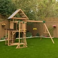 KidKraft Lawnmeadow Wooden Outdoor Swing Set with Slide and Monkey Bars