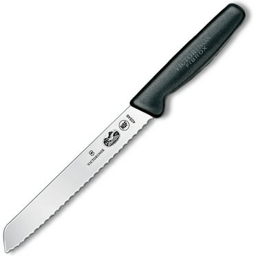 Victorinox 7" Bread Knife, Slant Tip, Serrated Blade, Black Fibrox Handle, 5.1633.18