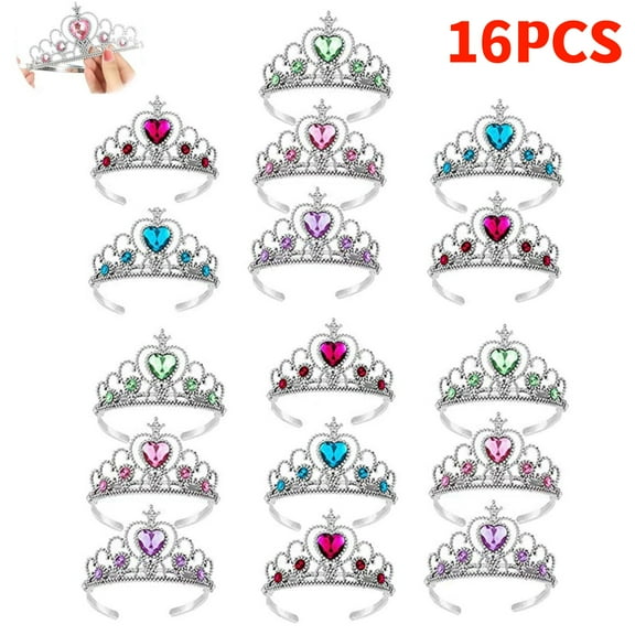 16 Pcs Tiaras Crown Set, Princess Dress Up Costume Birthday Party Favors Accessories Kid Birthday