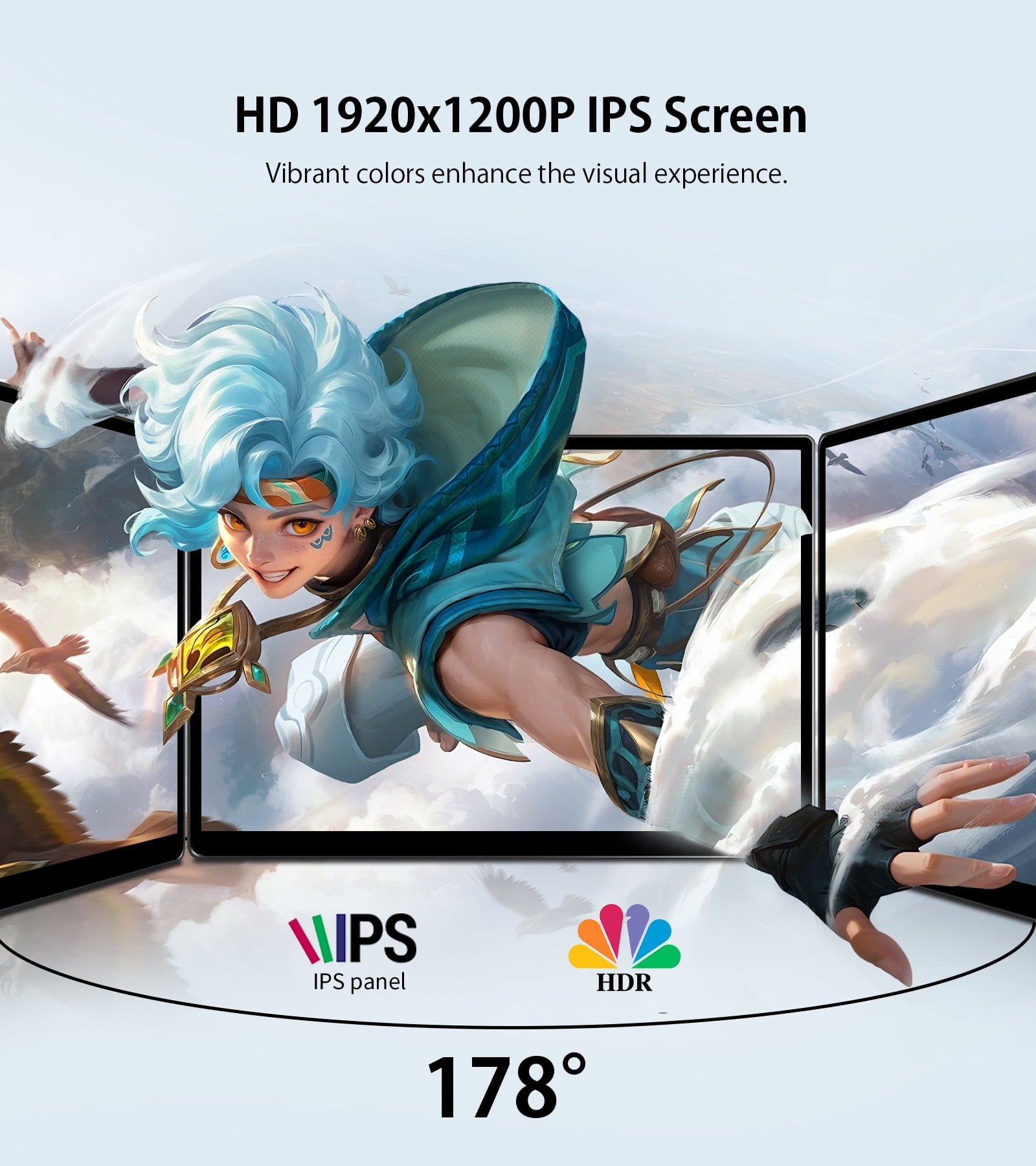 HOWENS 14-inch Portable Monitor with 500 Nits of High Brightness, 100% SRGB Wide Color Gamut, Adjustable Image Ratio, IPS Panel, 1920 x 1200 Resolution, Supports VESA Wall Mounting, and is Compatible