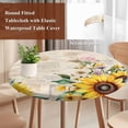 thumbnail image 5 of Pastoral Sunflower Round Fitted Table Cover Wildflowers Country Retro Letter Background Waterproof Table Cloth with Elastic Edge Wipeable Tablecloth for Picnic Camping Party Fits 55"-60" Diameter, 5 of 8