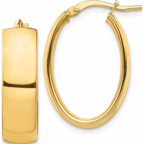 14K Yellow Gold High Polished 7mm Oval Hoop Earrings (24.66 X 17.14) Made In Peru tf1418