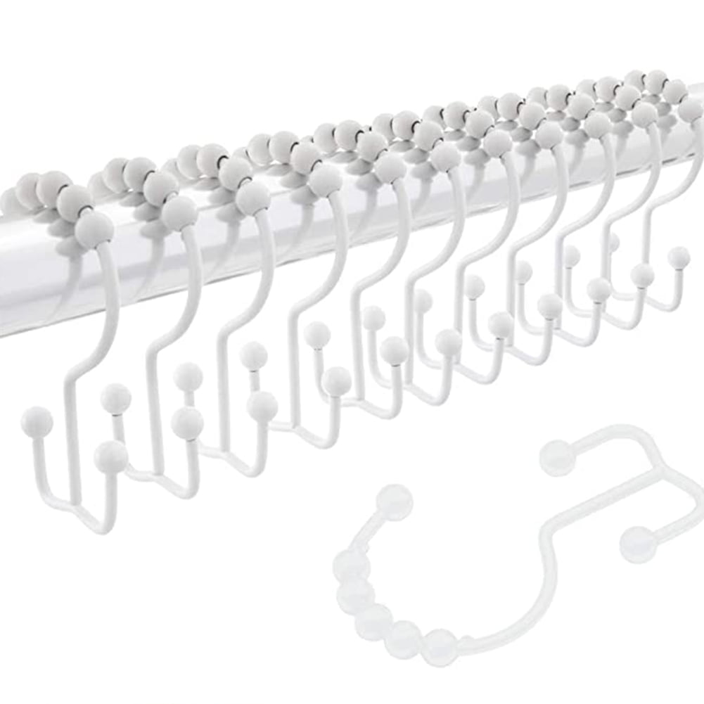 12ps stainless steel shower curtain double hook mountain hook white