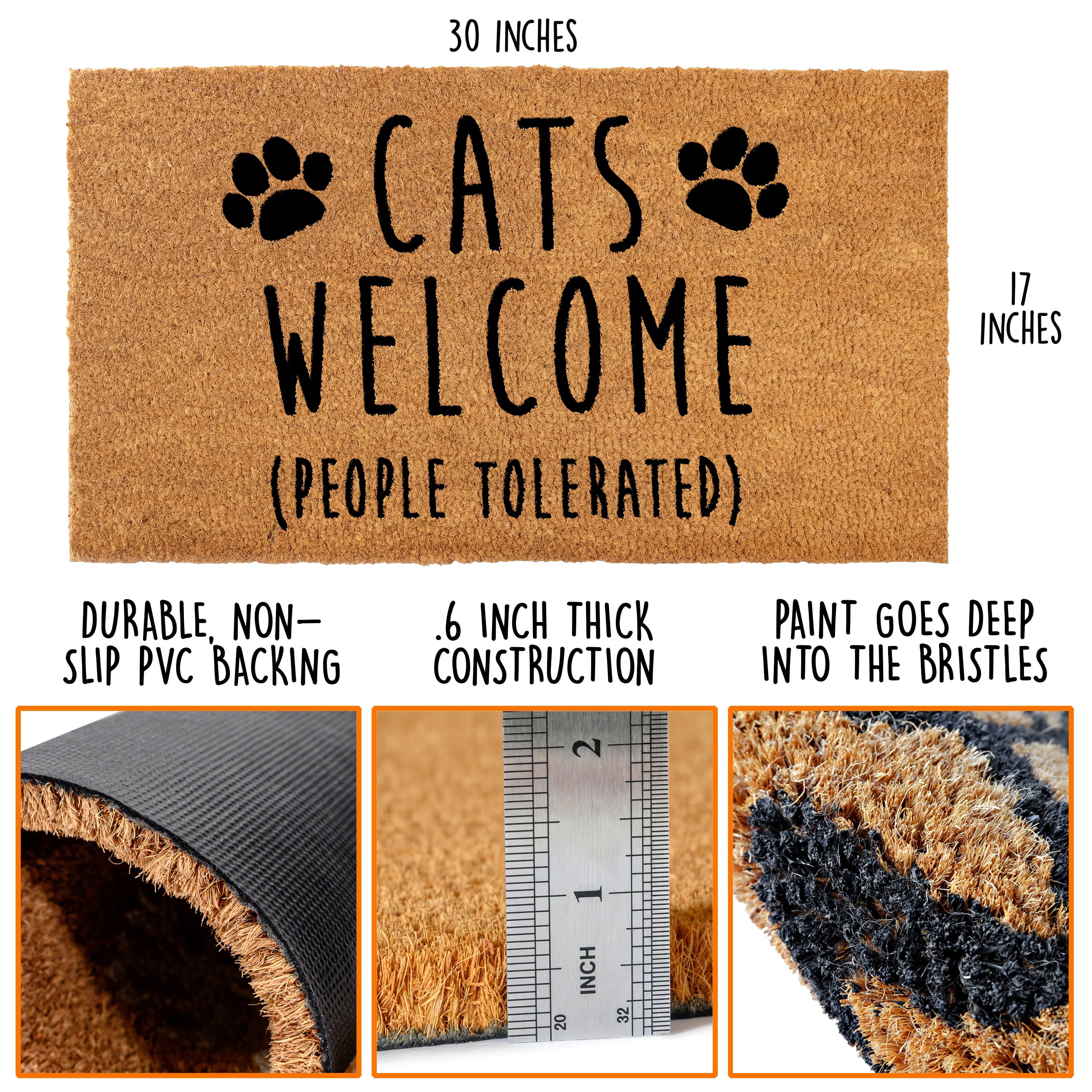 MAINEVENT Cats Welcome People Tolerated Doormat 30x17 Inch, Funny Outdoor Welcome Mat for Outside