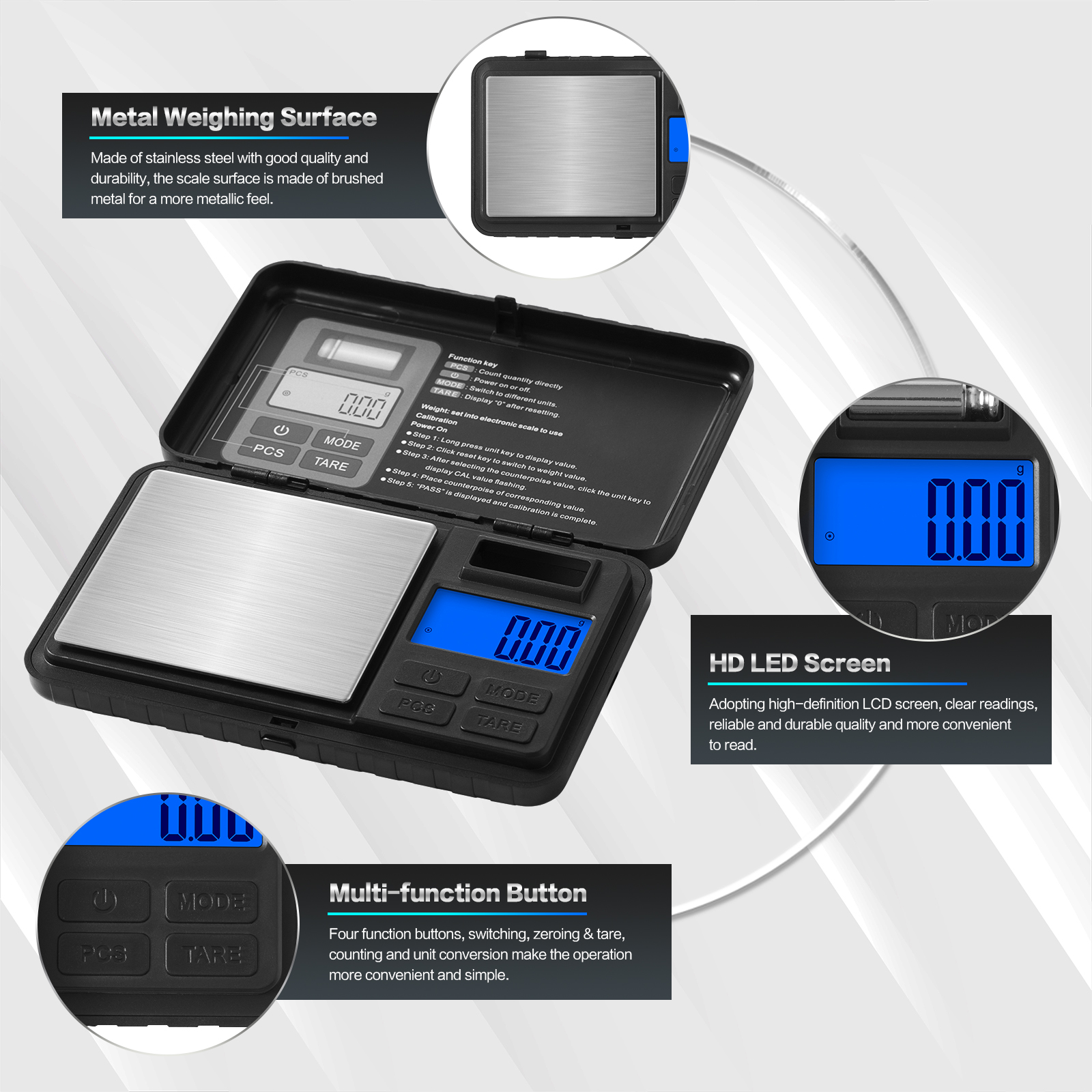 JELLOO Digital Pocket Scale, 500g/0.01g High Precision Portable Jewelry Scale, Mini Gram Scale for Jewelry, Coffee, Herb, Ideal Kitchen Food Scale with Back-Lit LCD Display