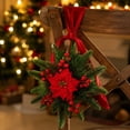 thumbnail image 4 of Bcylexb Christmas Star Poinsettia Wreaths for Window, 14.6“ Floral Curtain Tieback with Pine Needles Hanging Wreaths for Front Door Wall Home Party Decor, 4 of 7