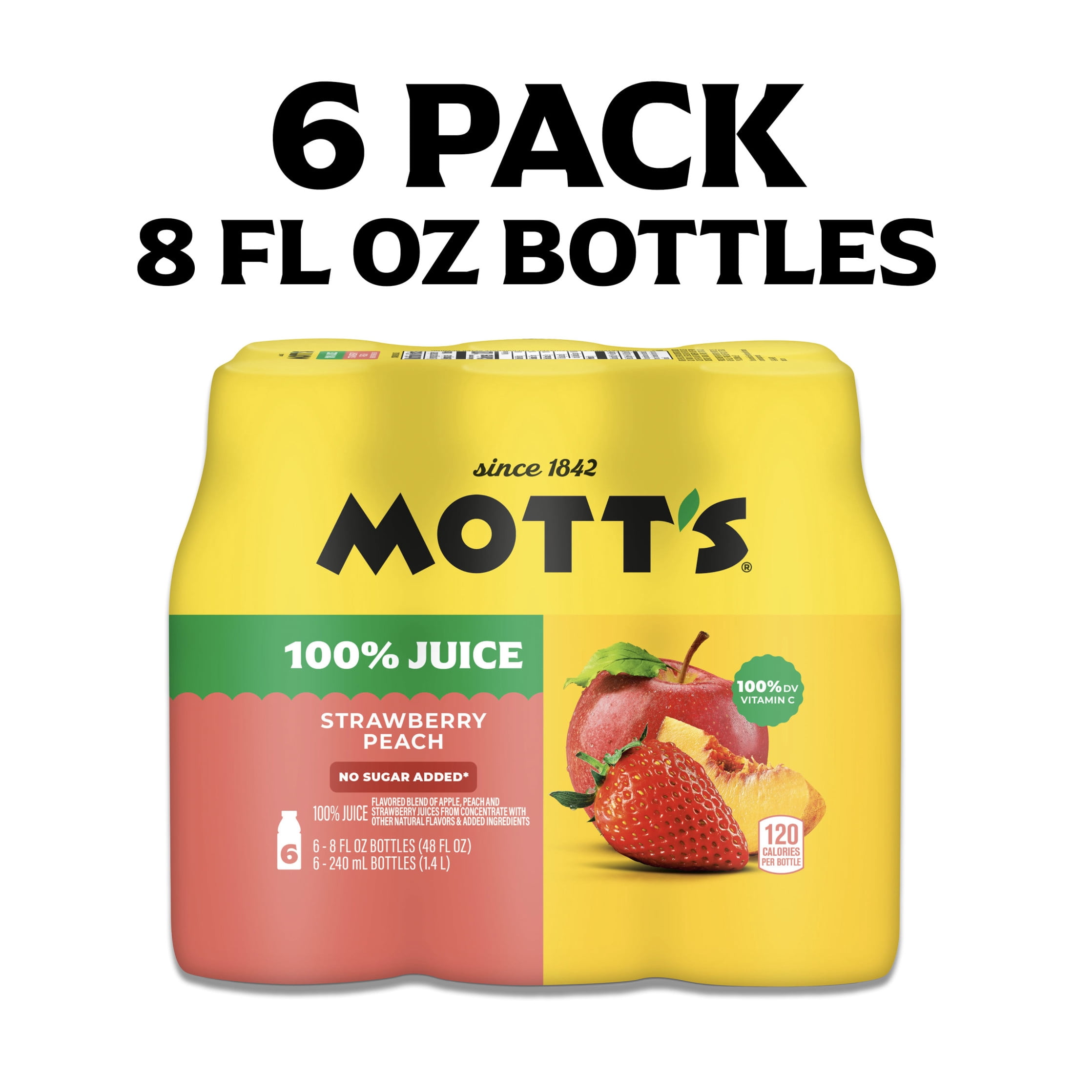 (4 pack) Mott's 100% Strawberry Peach Juice, 8 Fluid Ounce, 6 Count Bottles