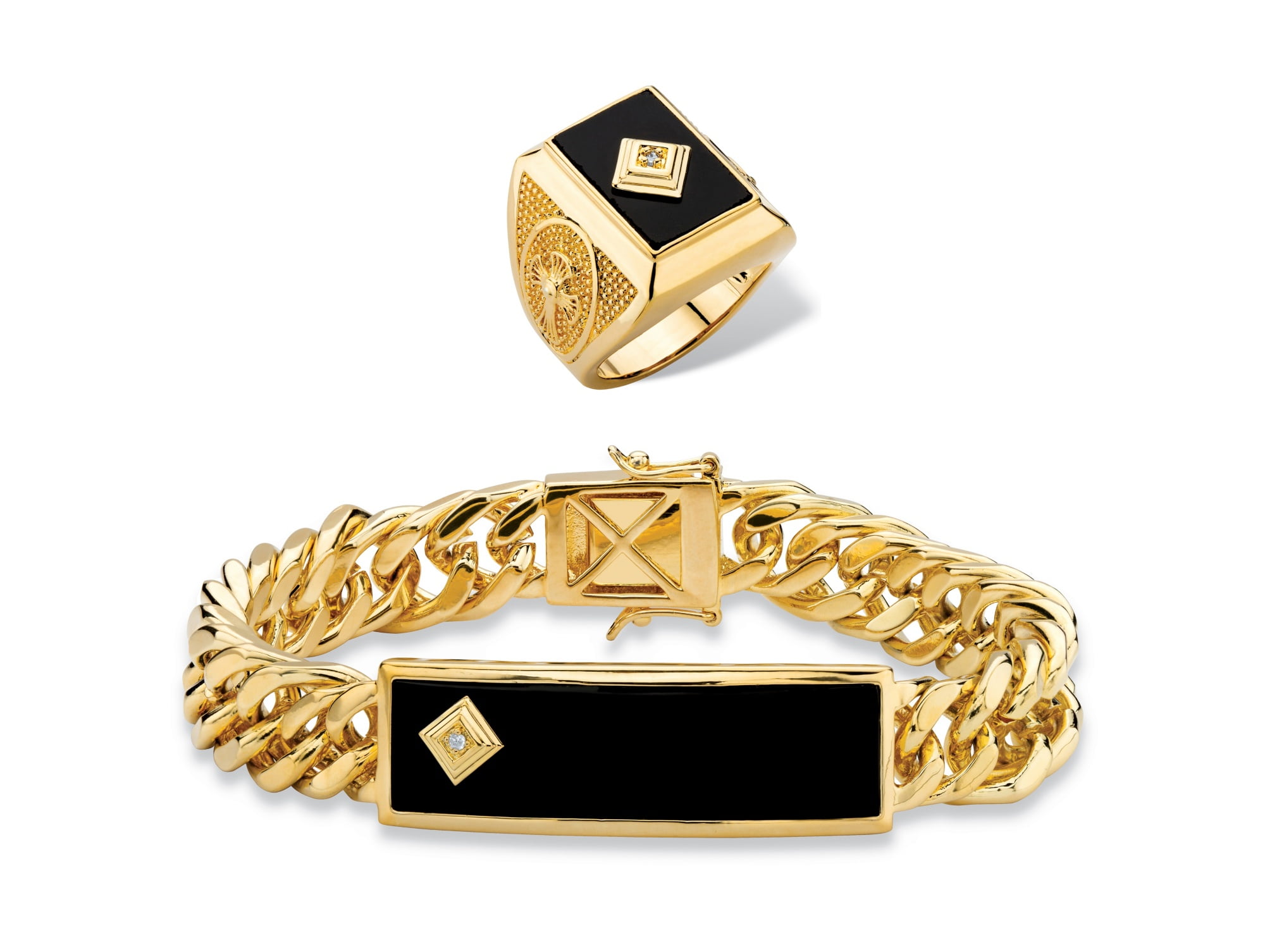 Mens gold and shop black onyx bracelet
