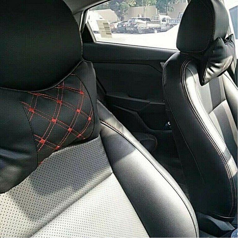 New Car Seat Headrest Neck Cushion Pillows For KIA Logo Red Real Leather  2PCS